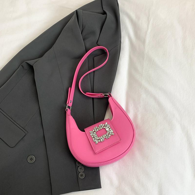 Stylish Large Capacity Pu Crescent Bag For Fashionable Women In Black And Pink Colors