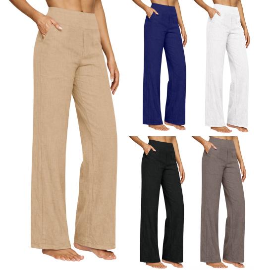 Women Pants Wide Leg High Rise Work Trousers with Side Pockets Pure Color Summer Pants Casual Business Office Wear