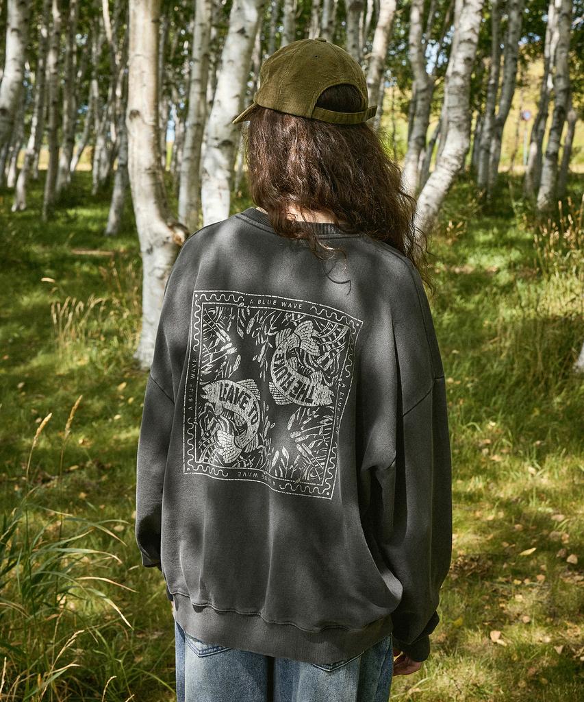 Peullukeu Blue Wave Pigment Sweatshirt Dark Gray Fmt757