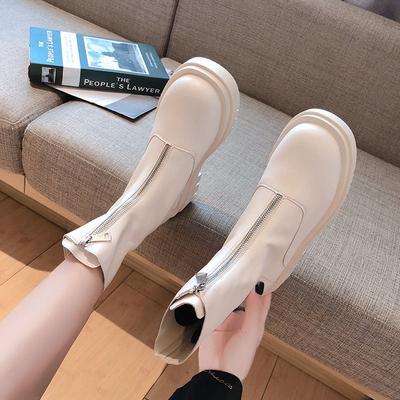 Dames Enkellaarsjes Wit Laarsjes Ronde Neus Platform Korte Schoenen voor Vrouwen Chunky Schoenen Elegant met Middelhoge Hakken Winter 2024
