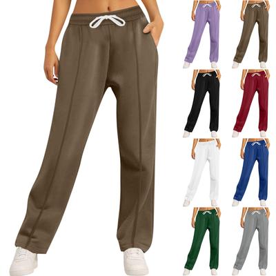 Women's High Waist Drawstring Straight Wide Leg Sweatpants Color Casual Pants