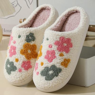New Comfortable Home Cute Colorful Flower Winter Cotton Slippers for Men and Women Couples Warm Indoor Cotton Dragoons