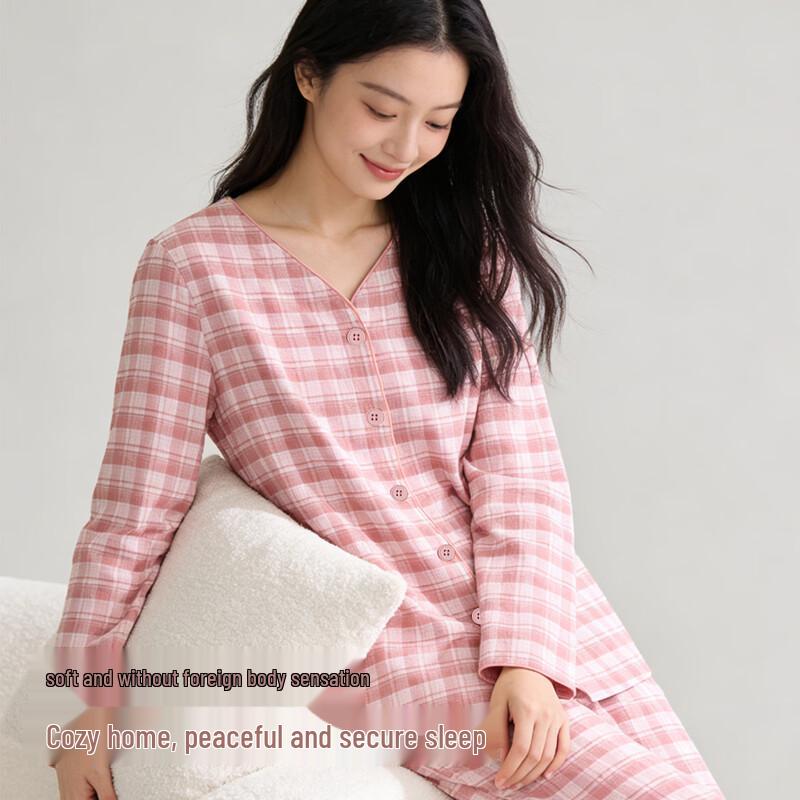 Dingguagua Women's Pure Cotton V-Neck Loungewear Set
