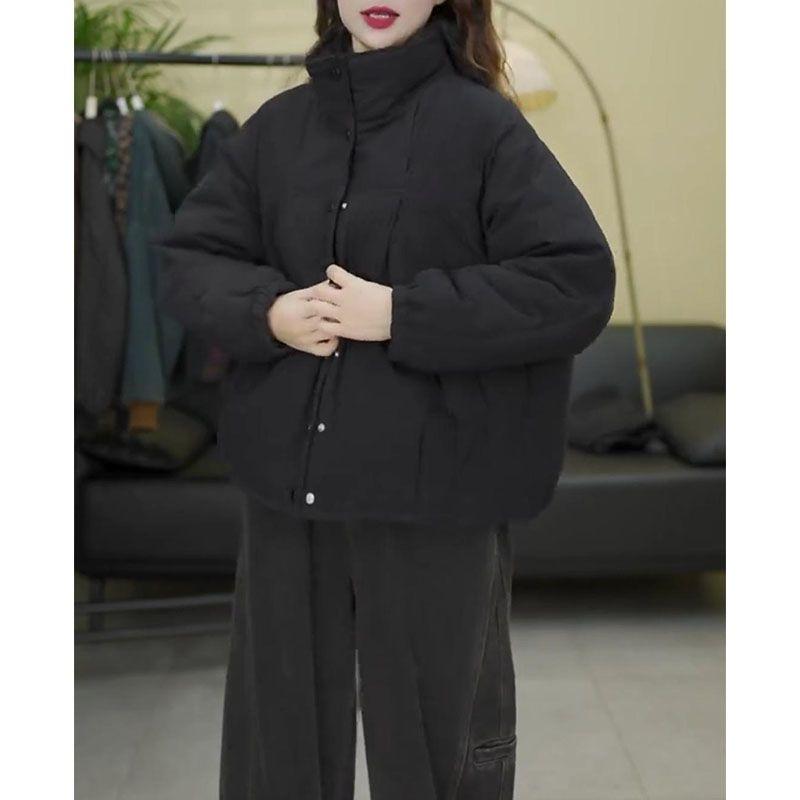 Women’s Winter Solid Color Thickened Warm Cotton Jacket Casual Loose Slimming Versatile Short Basic Outerwear for Daily Wear