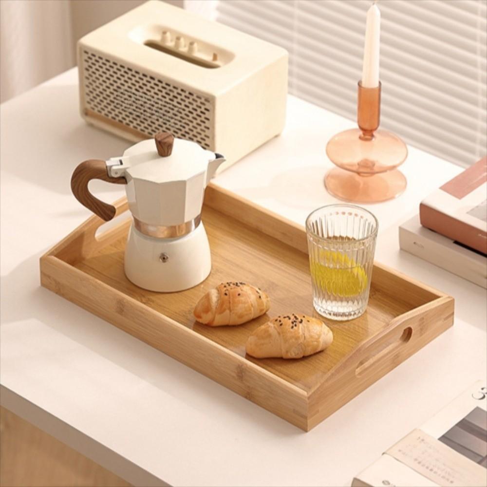 Aesthetic Bamboo Serving Tray with Handles Coffee Tea Tray Durable Food Storage Tray Cooking
