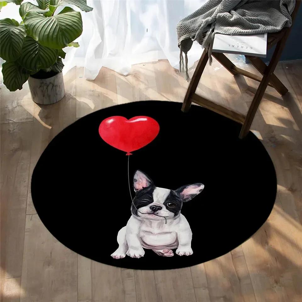 Crystal Velvet Cute Pug Round Rug, Kawaii Dog Print Non Slip Floor Mat for Living Room, Bedroom, Home Decor, Circle Area Rug