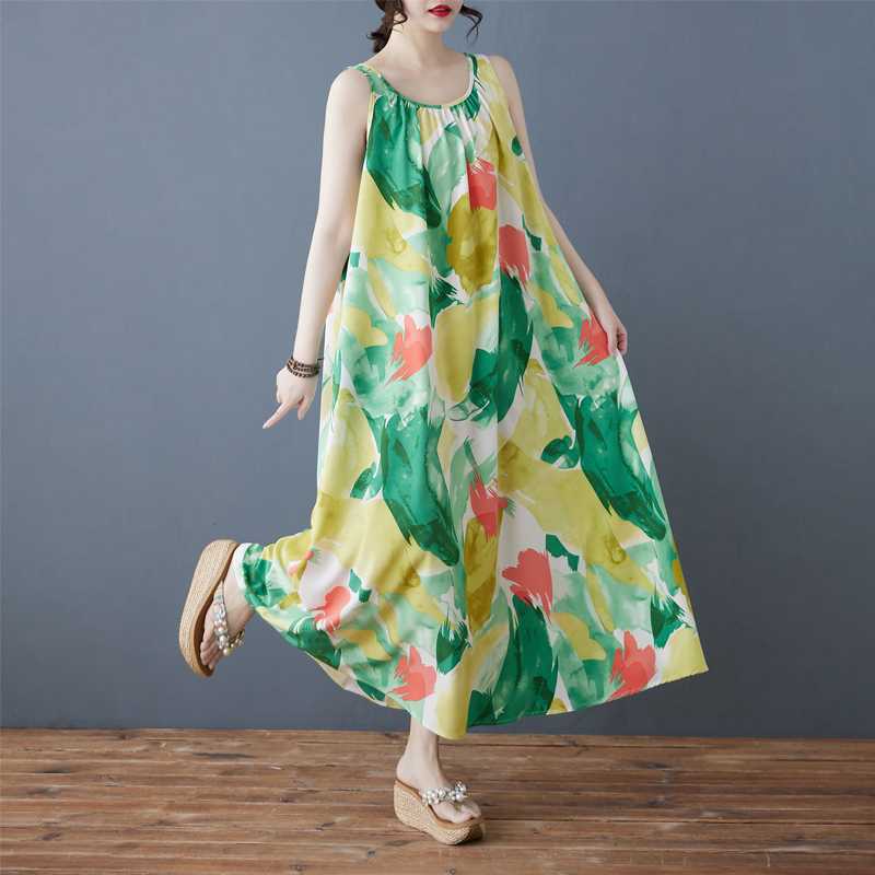 Women's Loose Chiffon Mid Length Dress Long Skirt