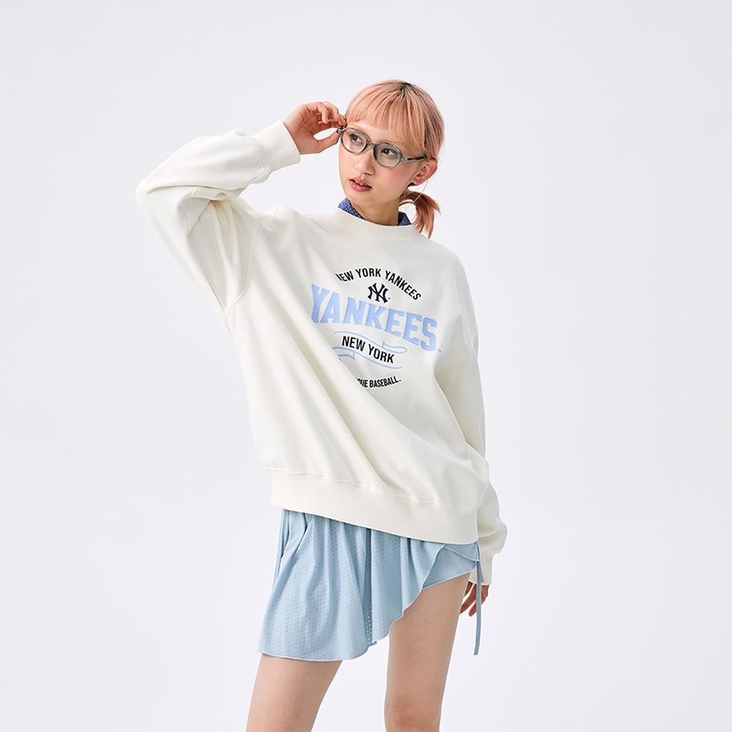 New MLB Preppy Style Collection New York Yankees SS25 Sweatshirt Unisex Cream 3AMTV0651-50CRS