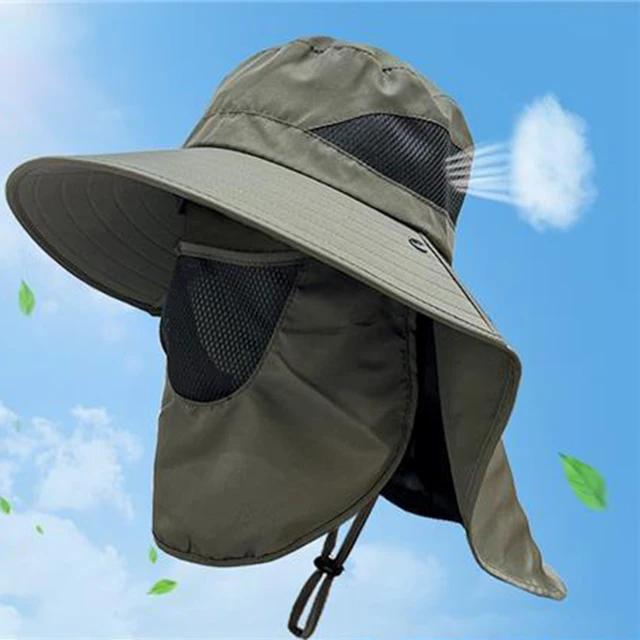Summer Sun Hats Uv Protection Outdoor Hunting Fishing Cap For Men Women Hiking Camping Visor Bucket Hat Neck Flap Fisherman Hat