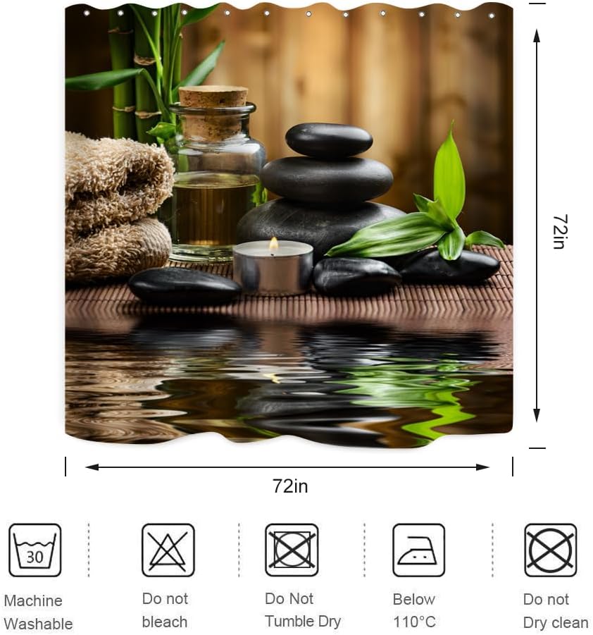 Zen Spa Shower Curtain Basalt Stones Herbal Oil Scent Candles Bamboo And Water Reflection Relaxing Meditation Home Dcor Waterpr