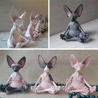 Sphynx Cat Meditate Collectible Figurines Buddha Cat Figurine Animal Doll Toys Hairless Cat Ornaments Home Decor 4*4*8cm