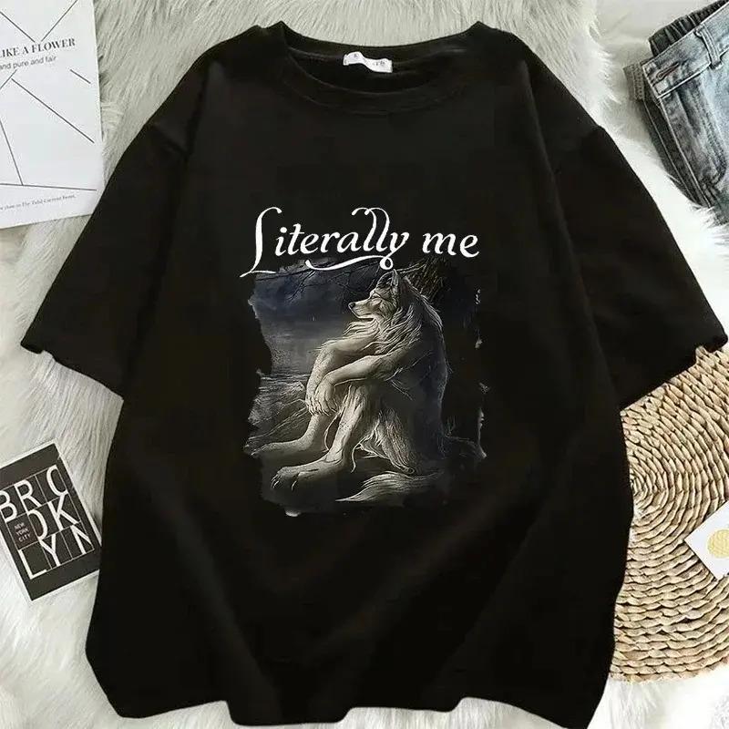 Divertida Camiseta Sitting Wolf Literally Me Para Mujer Meme S