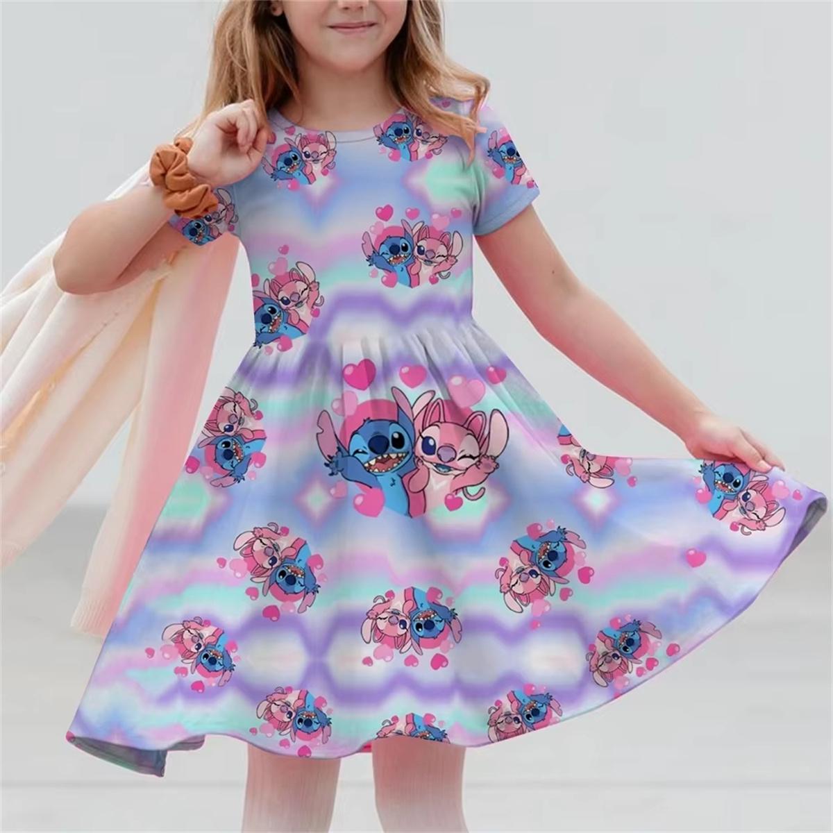 

Платье с коротким рукавом с 3D-принтом Disney Stitch Свободное и удобное Платье для вечеринки Повседневный досуг Для прогулок Для дома Девочка 3-14 лет 150