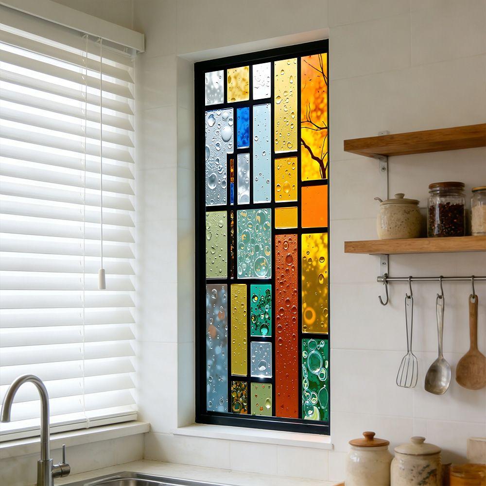 Static Cling Privacy Window Film Colorful Brick Decorative Window Stickers Home Decoration