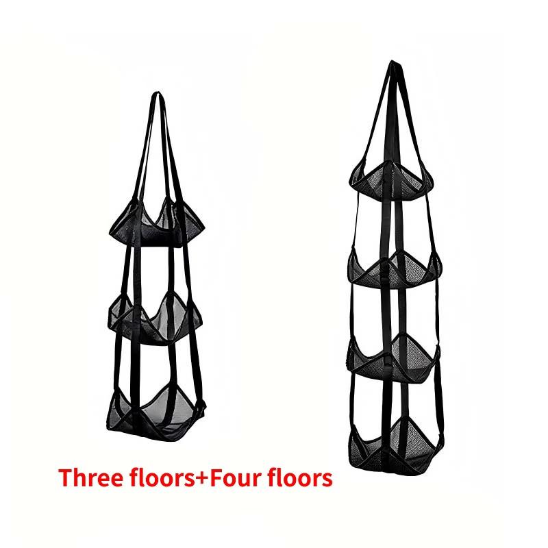 2 Pcs Foldable Multilayer Ball Storage Baskets, Basketball Doorway Hanging Storage Bags, 3 Layer + 4 Layer Racks
