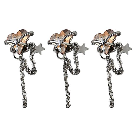 3Pcs Nail Tassel Chain Stunning Trendy Peach Heart Sturdy Rhinestone Accessories for Beautiful Nails