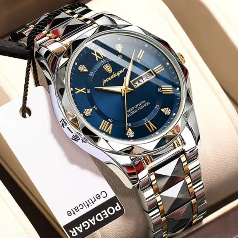 POEDAGAR Top Luxusmarke Herrenuhren Wasserdicht Leuchtend Kalender Wochentag Uhr für Mann Edelstahl Lässige Quarz Uhr