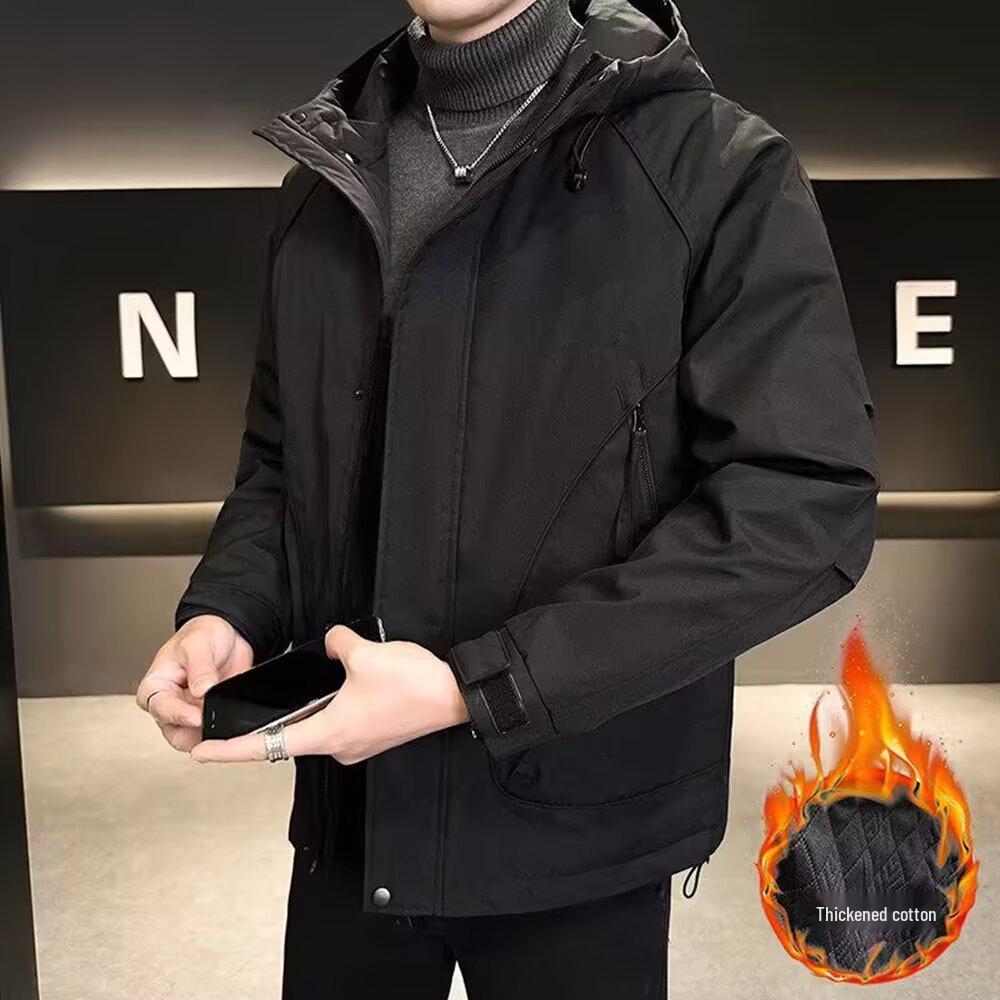Men s 2025 Trendy Hooded Workwear Jacket - Casual, Lightweight, and Stylish for Spring and Autumn M чёрный
