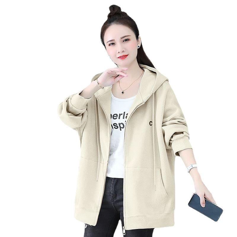 Løs genser med hette med glidelås Dame løs cardigan Plus Size frakk