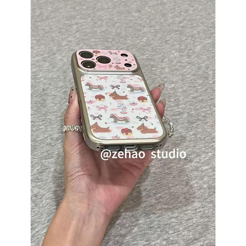 Electroplated full screen dachshund bow is suitable for Apple 17promax mobile phone case iphone16pro protection