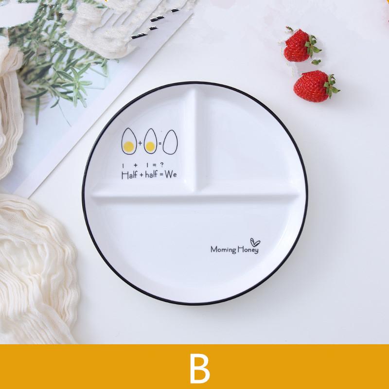One Person Nordic Circular Partition Plate Ceramic Fruit Dim Sum Children's Dinner Plate 3-grid Plate Breakfast Fast Food Plates