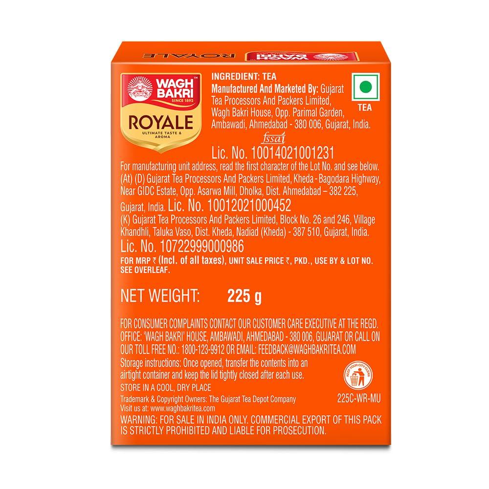 Wagh Bakri Royale Leaf Tea 225 Gm Pack Of 1 | Premium Assam Black Tea With Rich Smooth Flavor And Golden Hue