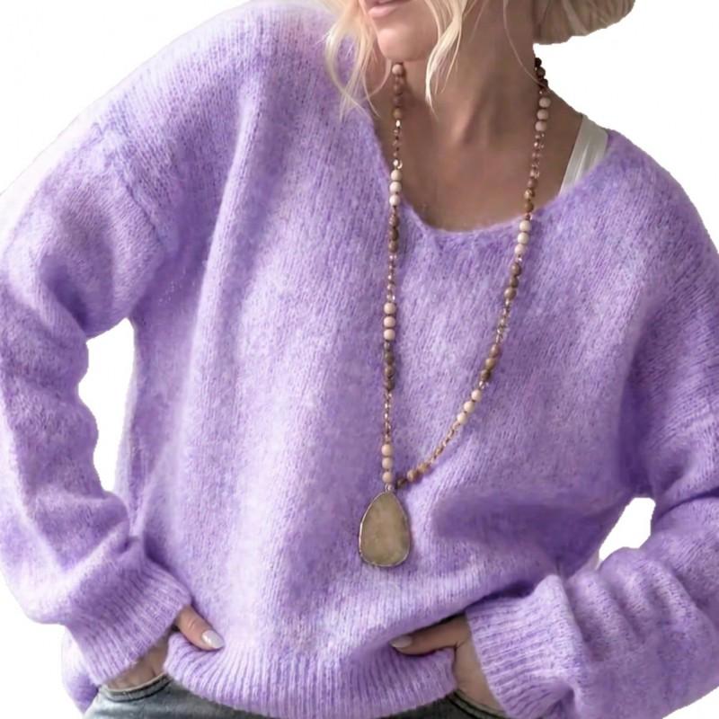 2026 Fall Winter V Neck Sweater Women Loose Lazy Style Solid Color Knit Top