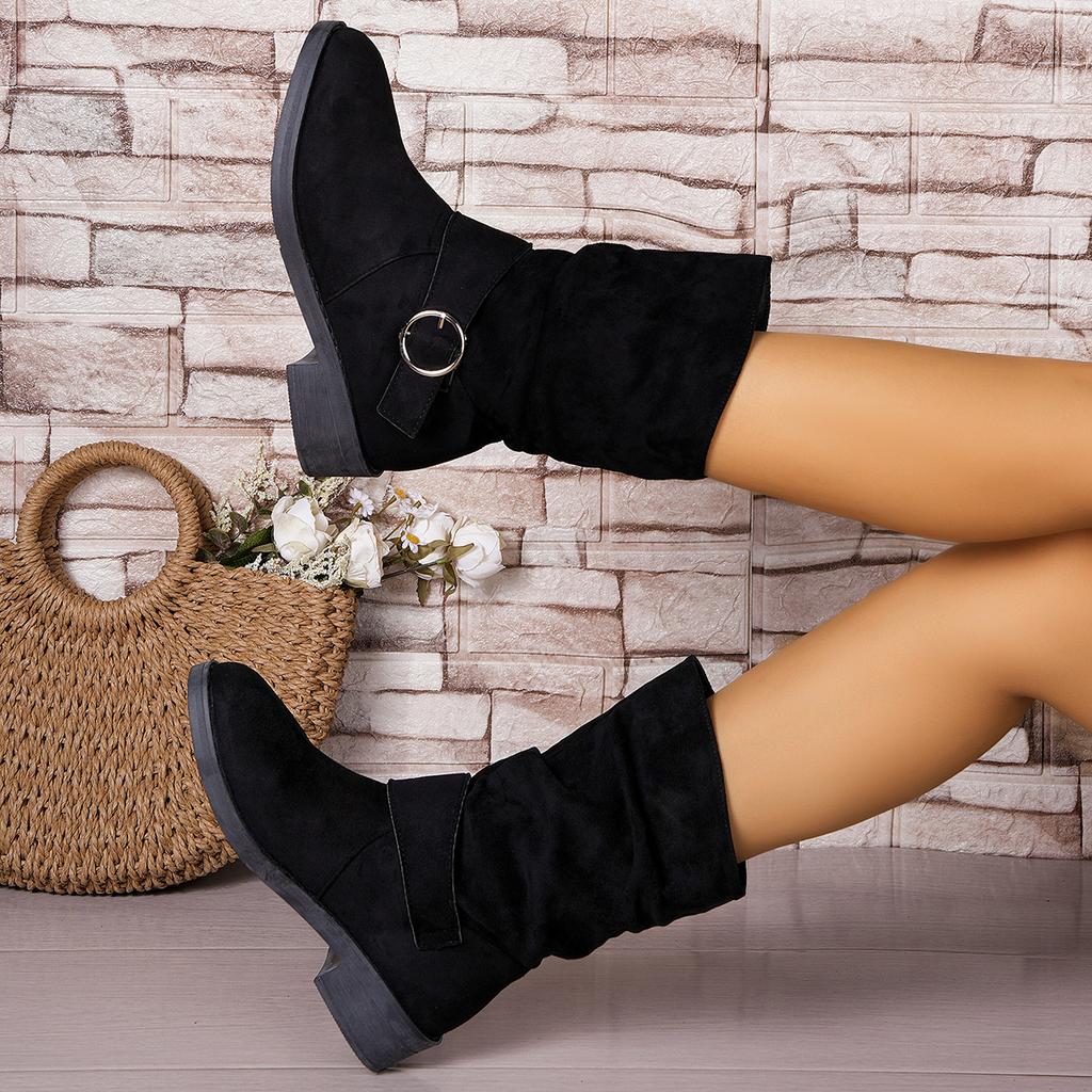 Womens Autumn New Suede Short Boots 2025 Fashion Round Toe Shallow Mouth Buckle Elegant Comfortable Women's Boots