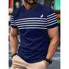 3D-Printed Color-Striped Men's T-Shirt Ship Anchor Pattern Short-Sleeve T-Shirt Harajuku Street Style Round-Neck T-Shirt Apparel