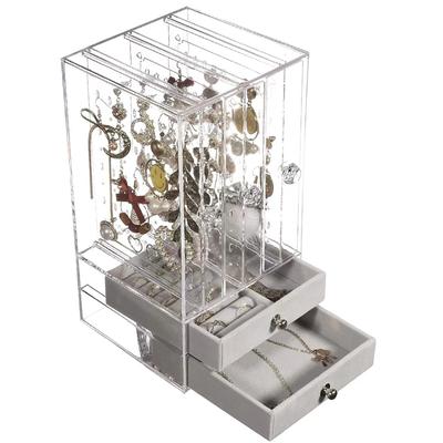 Earring Storage Box with Large Capacity Earrings, Ear Clips, Necklace Arrangement, Transparent Dustproof Flannel Jewelry Box Storage Rack