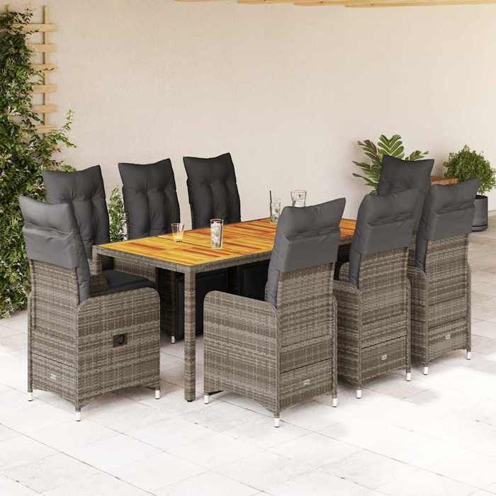 VidaXL Ensemble de bistro de jardin 9 pcs coussins gris poly rotin 3277162