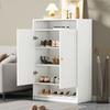 Moderner Schuhschrank, mit verstellbaren Regalen, goldene Griffe, Schuhschrank mit 2 Türen, weiß, B73/T34/H109