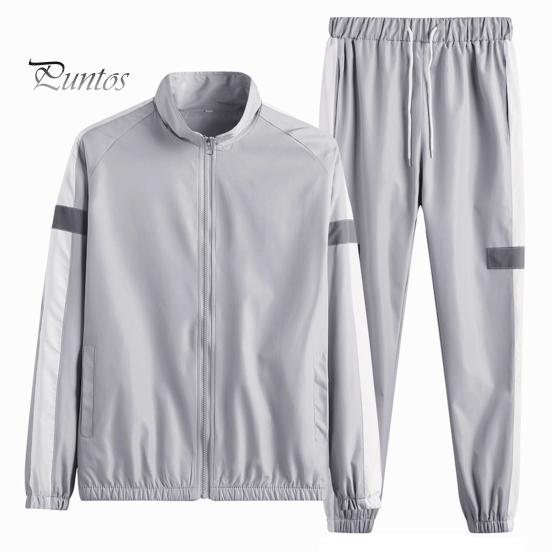 

Комплект мужской спортивной одежды из 2 предметов, цветной лоскутный воротник-стойка, длинный рукав, застежка-молния, куртка, эластичный пояс, спортивные штаны на шнурке XL светло-серый