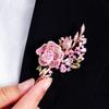 Trendy Women's Elegant Design Rose Gold Plated Flower and Leave Zircon Crystal Large Brooches Pin for Women Luxury Jewelry