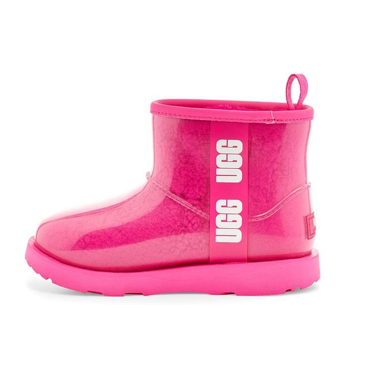 UGG Classic Clear Mini II Large LOGO Fleece Lined Big Boys Pink Red Kids 1112386K-RCR EU 37