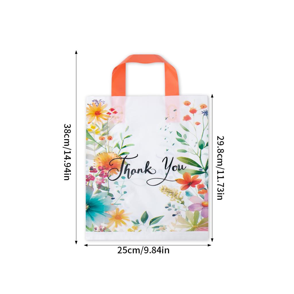 10pcs Thank You Gift Bag with Handles Plastic Floral Design Thank You Tote Bags birthday party packing Bags Wedding Favors Bag