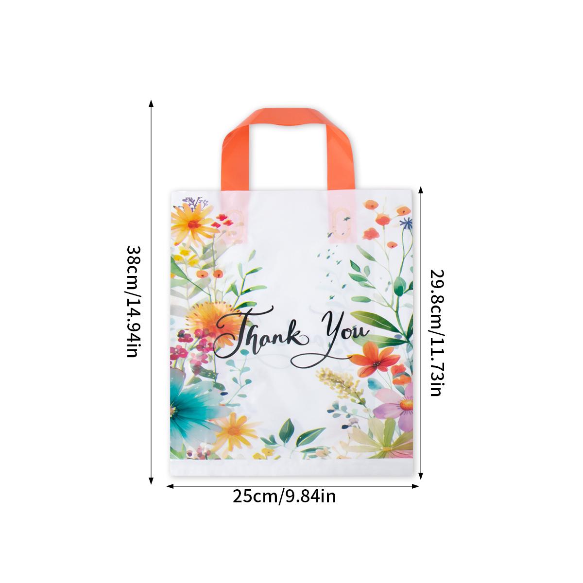 

10pcs Thank You Gift Bag with Handles Plastic Floral Design Thank You Tote Bags birthday party packing Bags Wedding Favors Bag as photo
