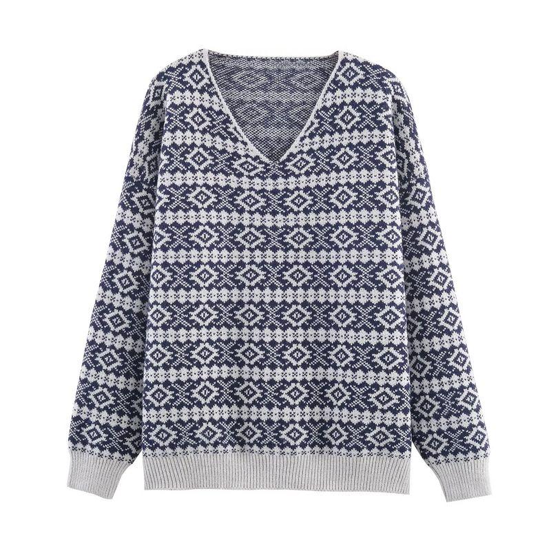 Za New Fall Women's Clothing 2025 Fashion Wind V Neck Stripes Jacquard Contrast Color Loose Atmosphere Pullover Knitted Sweater