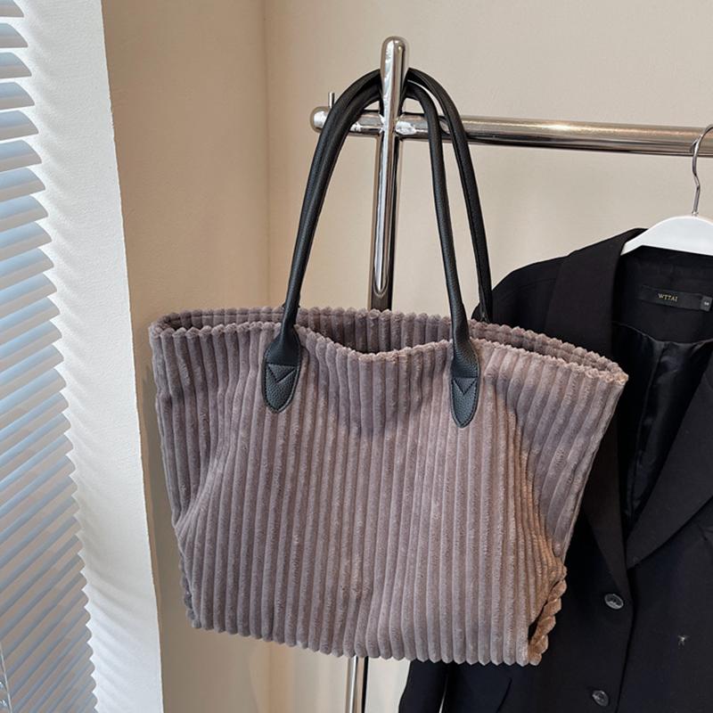 Elegant Solid Color Corduroy Tote Bag for Women Spacious Large Capacity Top Handle Daily Commute or Shopping Shoulder Bag CLE