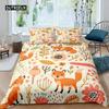 Cartoon Fox King Queen Duvet Cover Lovely Orange Animal Floral Bedding Set Kids Girls Flowers Plant 23pcs Polyester Quilt Cover