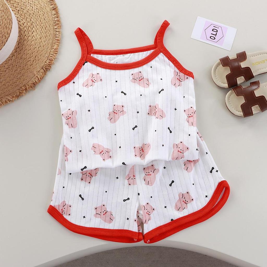 All-Cotton Baby Girls' Summer Sleeveless Top and Shorts Set
