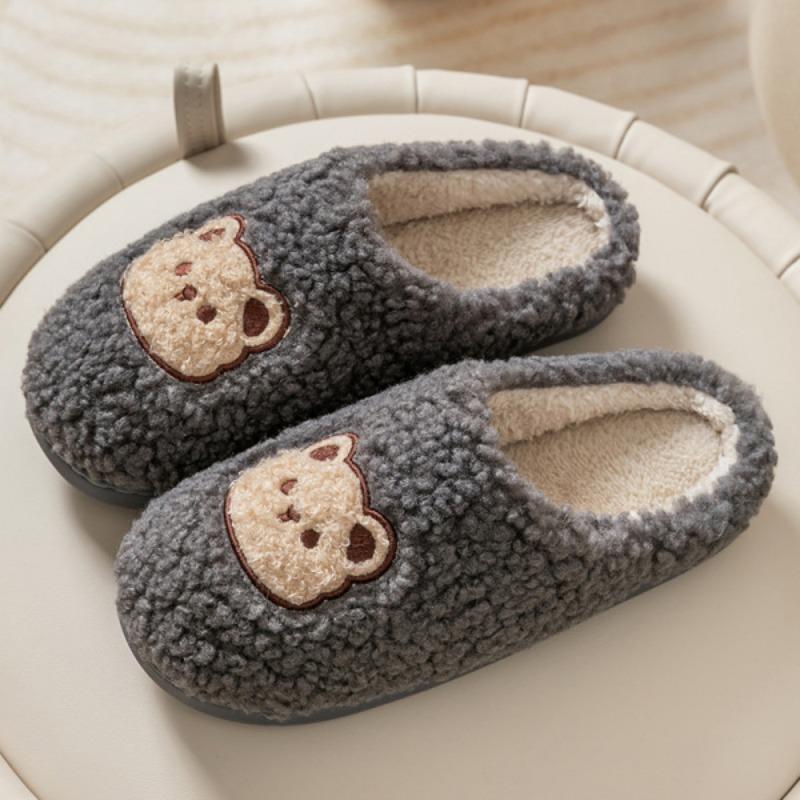 Cute cotton slippers women's winter indoor home thick bottom velvet warm couple plush cartoon lamb cotton drag men