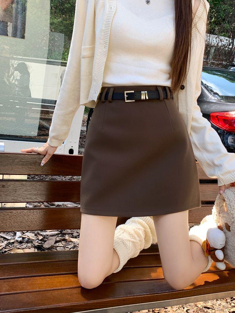 Plus Size Retro Woolen Bodycon A-Line Skirt - High Waist, Anti-Exposure, Versatile, for Autumn/Winter