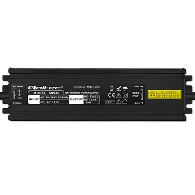 Qoltec Zasilacz Impulsowy LED IP67 | 150W | 12V | 12.5A | Wodoodporny | Czarny