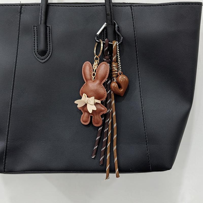 Yogodlns New PU Leather Bunny Keychain Heart Decoration Key Holders Hanging Charm Solid Color Bag Pendant Accessories Gift