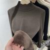 Herbst- und Winter-Halbrollkragenpullover Damen verdickt integriertes Fleece warmes Innenoberteil einfaches einfarbiges gestricktes Unterhemd