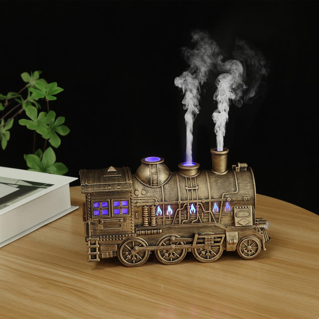300ML Vintage Steam Train Air Diffuser Humidifier with 2-Color LED Light/2 Mist Modes Essential Oil Diffuser for Home Decor Gift