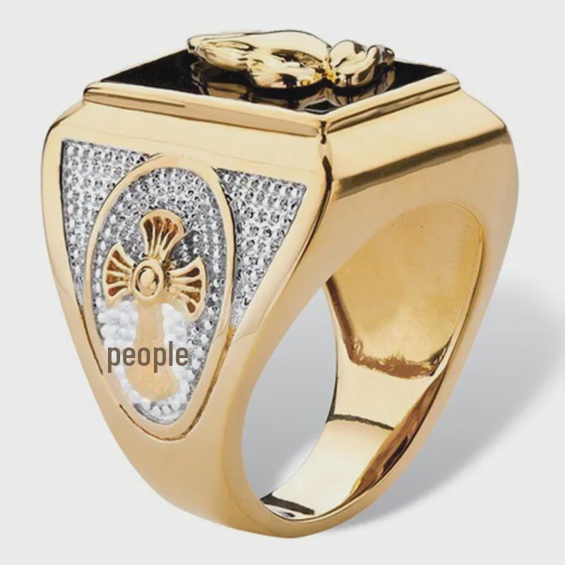 Gold-Plated Men's Blessing Hand Ring - Fashion Jewelry for Europe and the U.S.