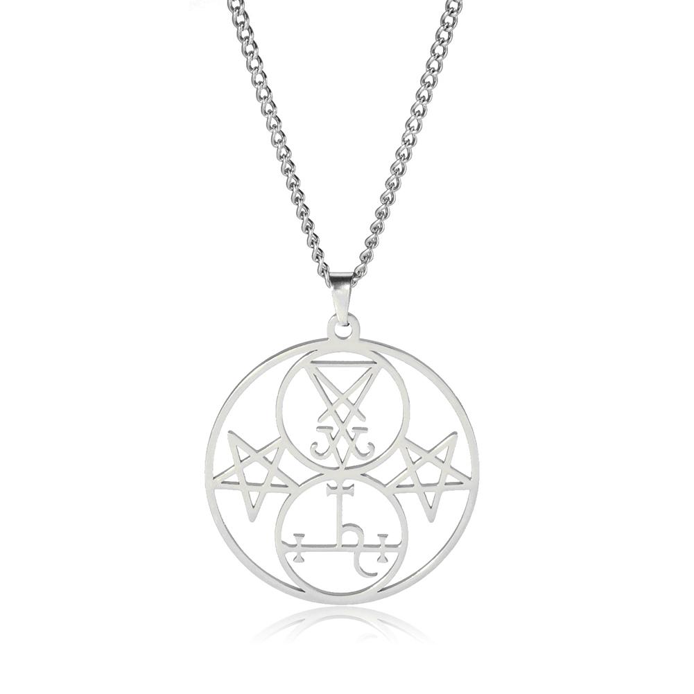 Lucifer Lilith Doppelsiegel Anhänger Halskette Satanisches Pentagramm Amulett Edelstahl Gotischer Schmuck