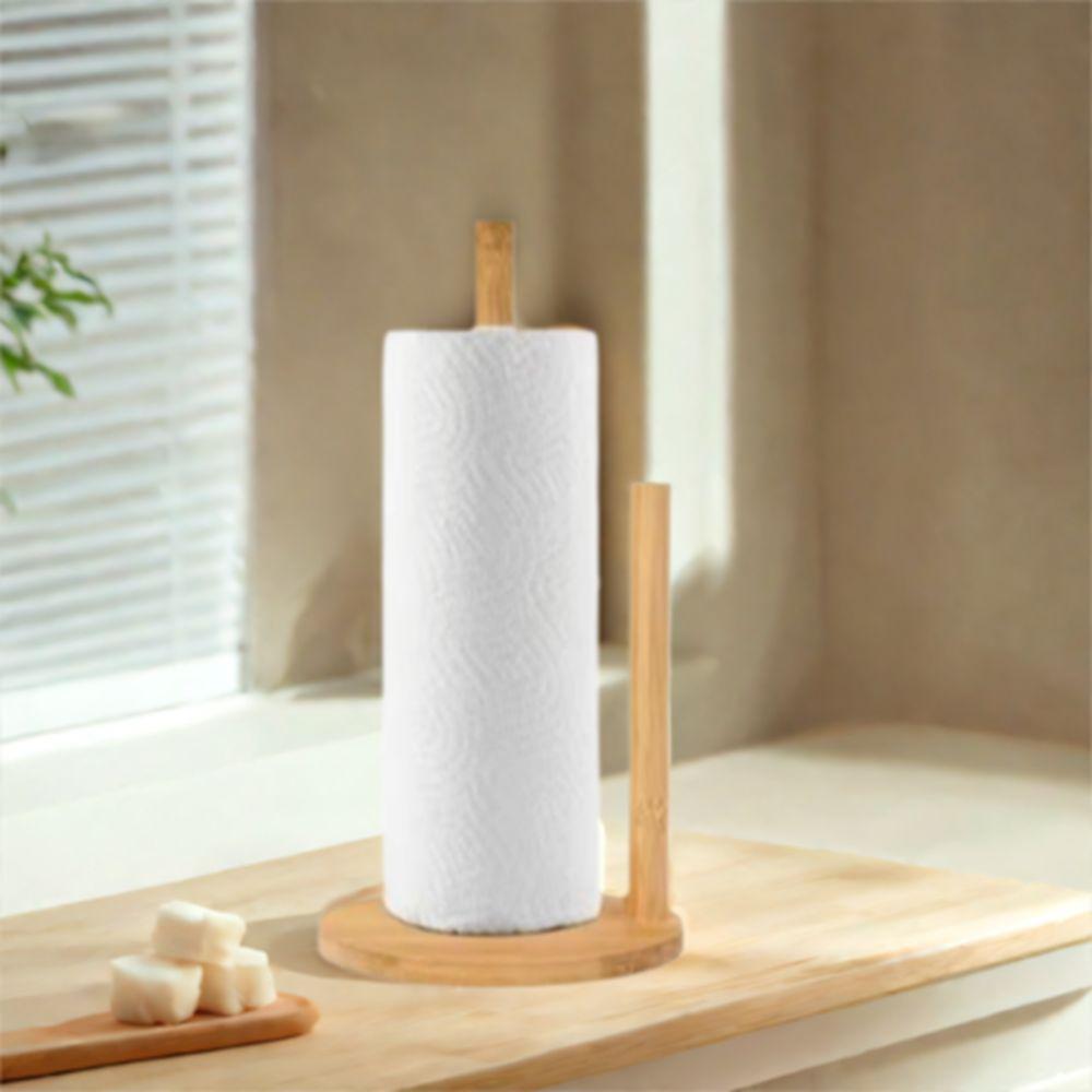 

Stable Wooden Roll Paper Towel Holder Reusable Vertical Tissue Stand Kitchen Style A